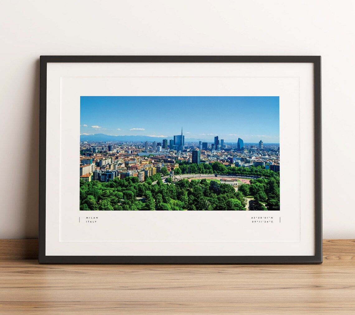 Milan Italy City Skyline Panorama Photo Coordinate Art Print