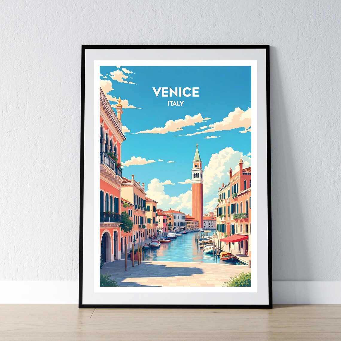Venice Italy Grand Canal Gondolas Bell Tower Vintage Travel Poster