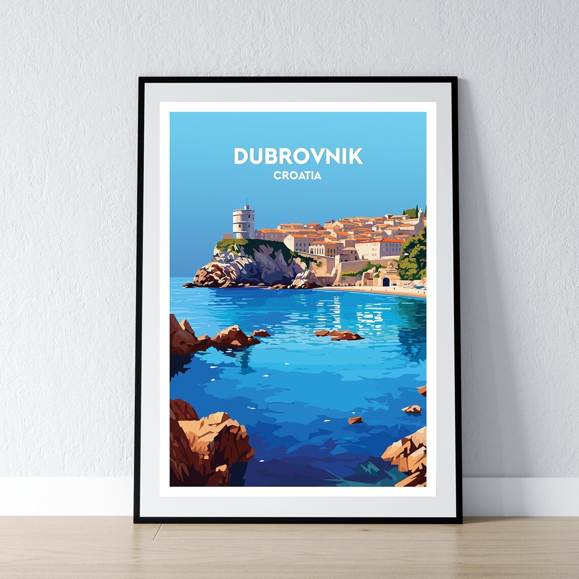 Dubrovnik Croatia Seaside Fortress Adriatic Travel Art Poster