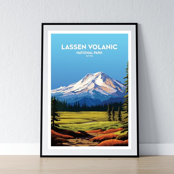 Lassen Volcanic National Park Est 1916 Vintage Travel Art Poster