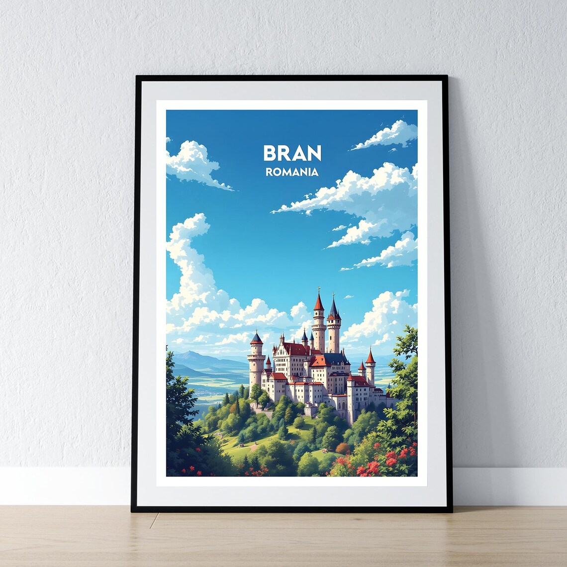 Bran Romania Fairytale Castle Blue Sky Daytime Travel Poster