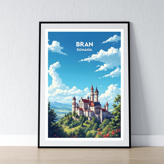 Bran Romania Poster Castle Print Romanian Wall Art Gift Travel Home Decor Illustration