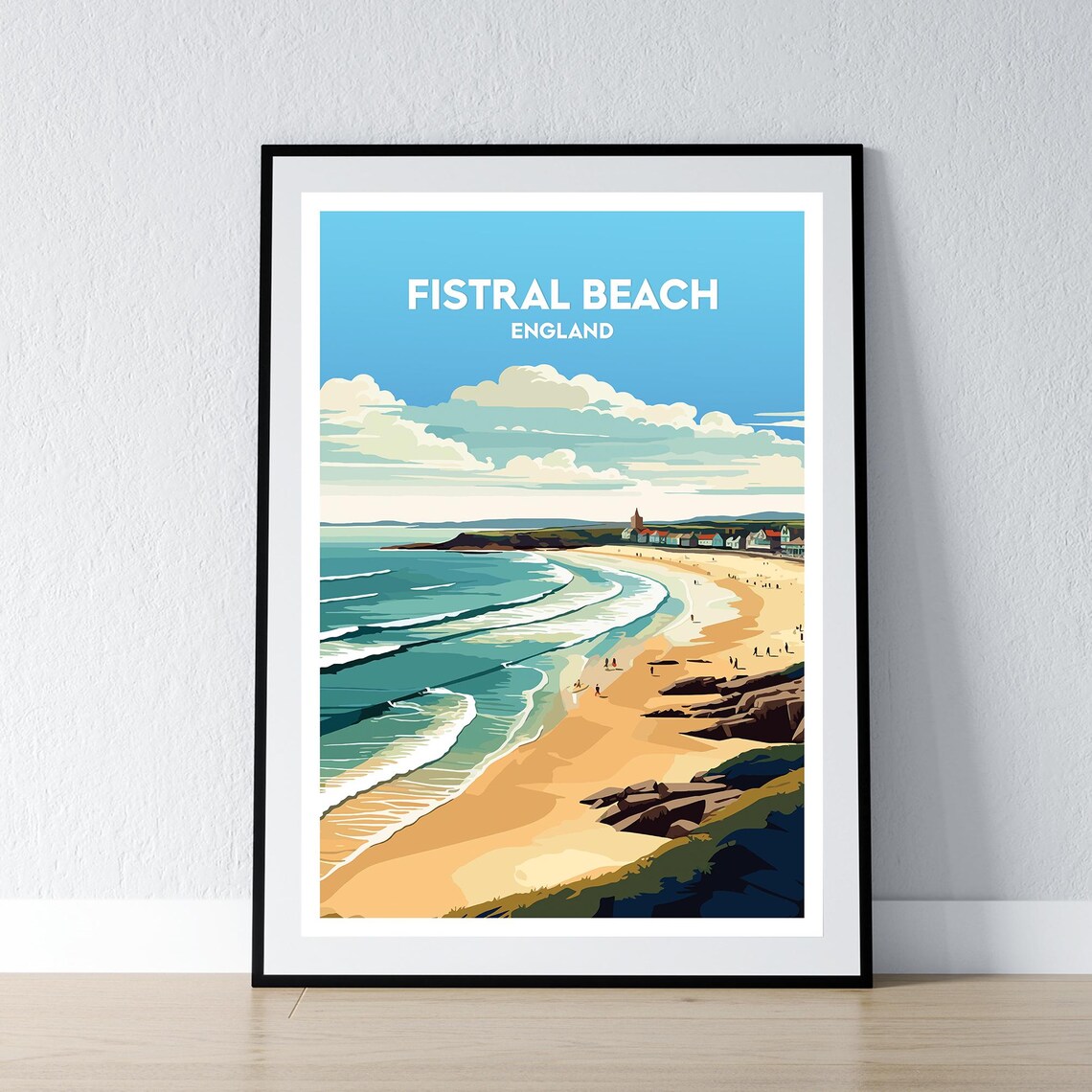 Fistral Beach England Surf Waves Vintage Seaside Travel Poster