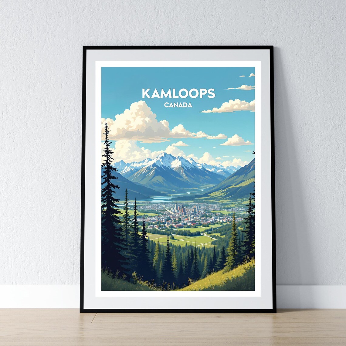 Kamloops Canada Mountain Valley City Retro Travel Art Poster