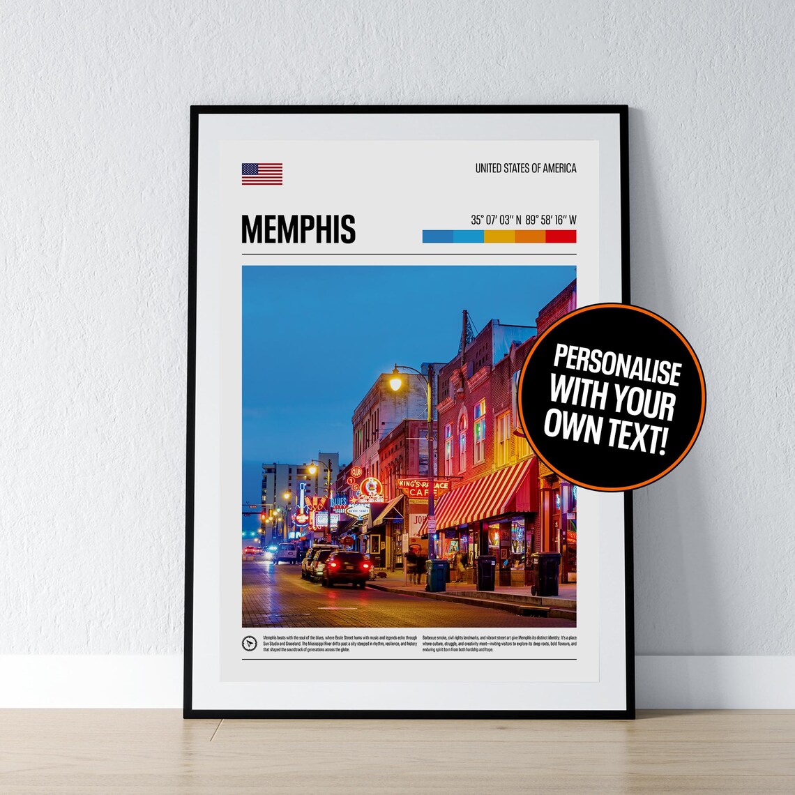 Memphis Tennessee Beale Street Night Photo Coordinates Travel Poster
