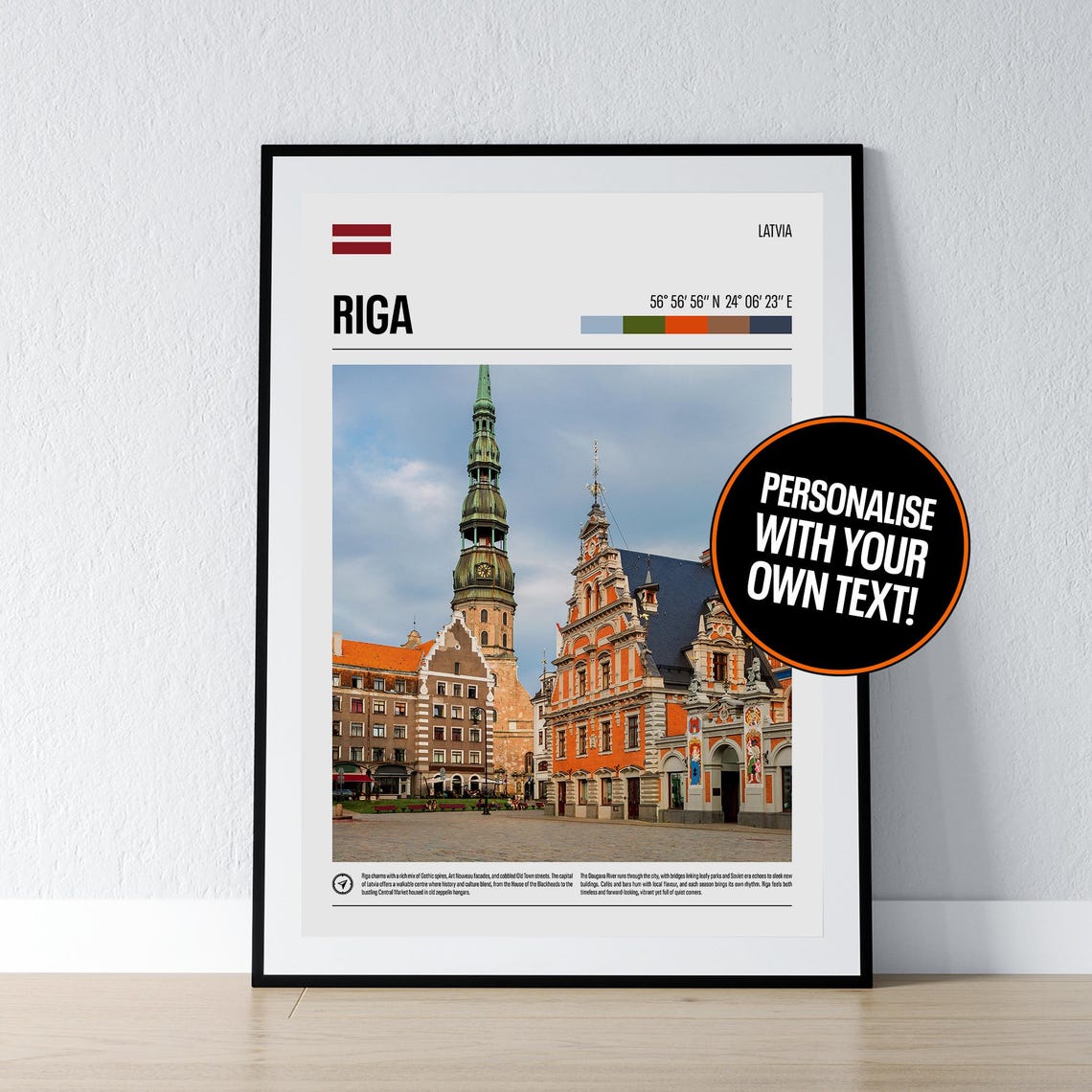 Riga Latvia Old Town Coordinates Historic Architecture Travel Poster