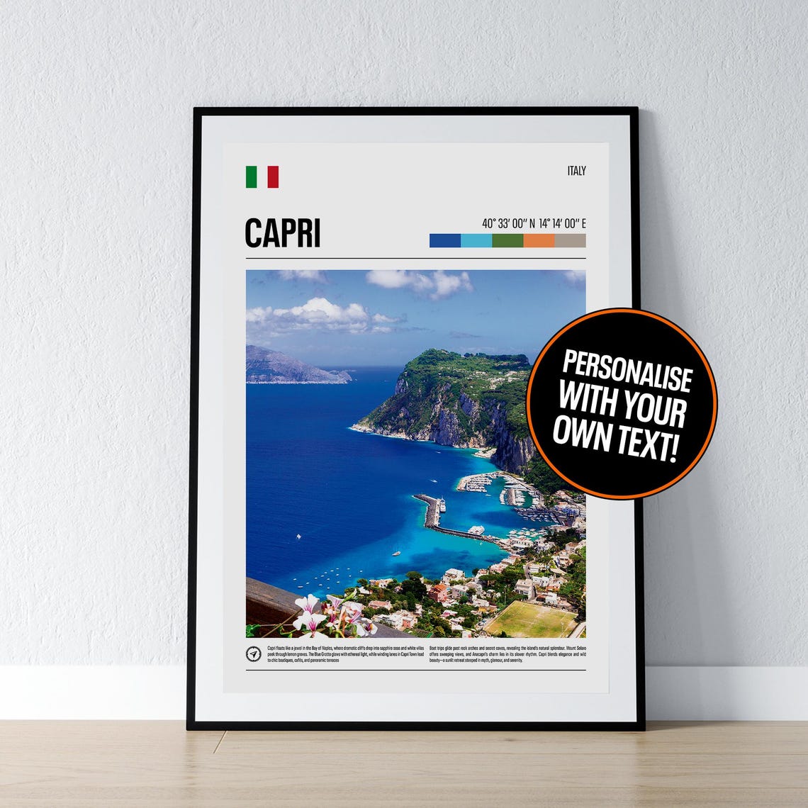 Capri Italy Amalfi Coast Personalized Travel Coordinates Poster