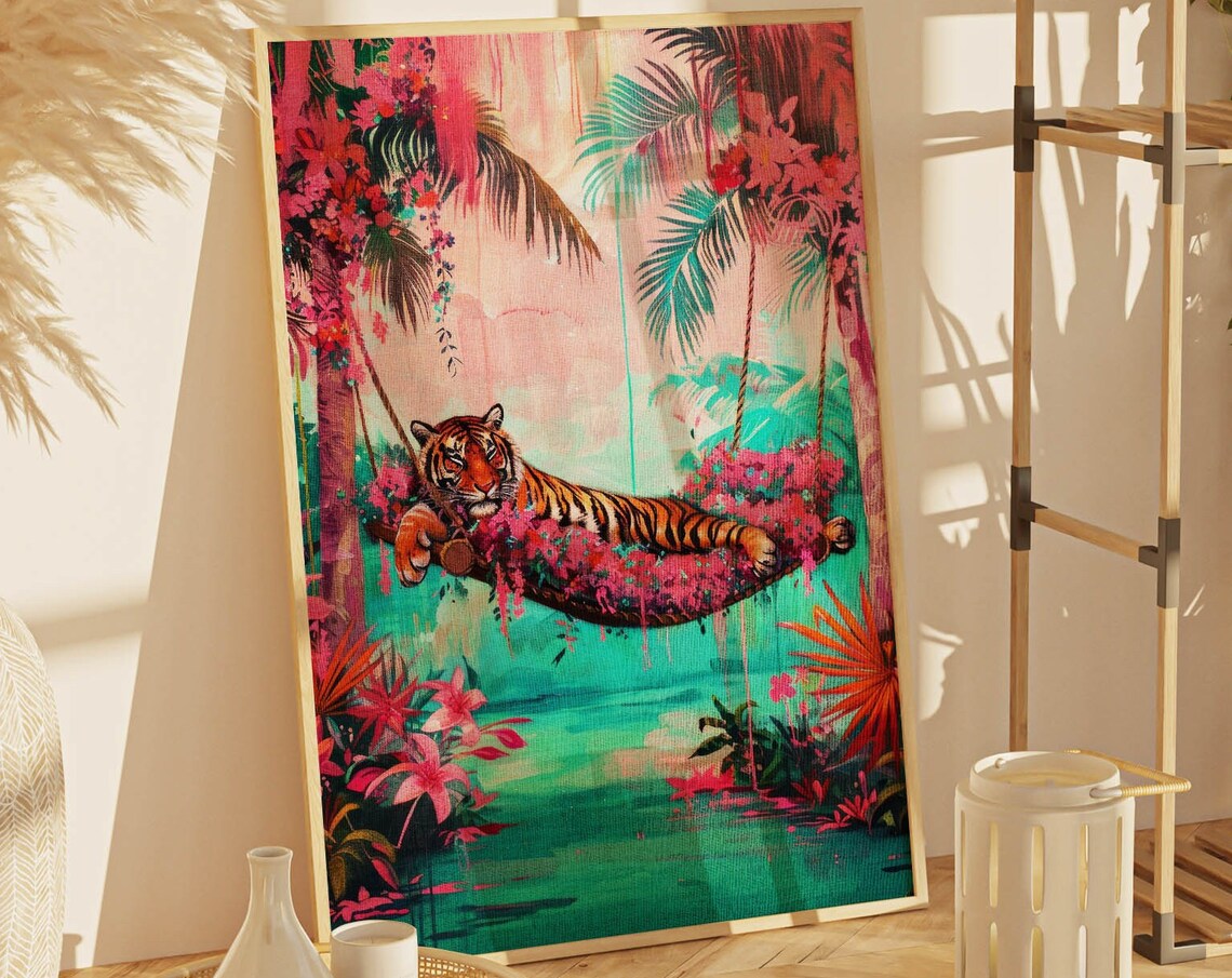 Tiger Beach Art Print, Maximalist Tropical Decor - Image 2