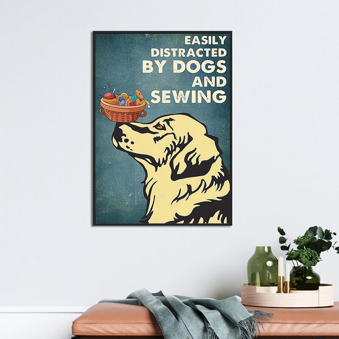 Knitting With Dog, Vintage Sewing Poster Art Print - Image 3