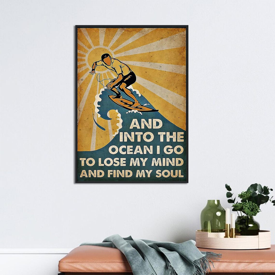 And Into The Ocean I Go Man Surfing Wave Vintage Poster Artwork - Image 2