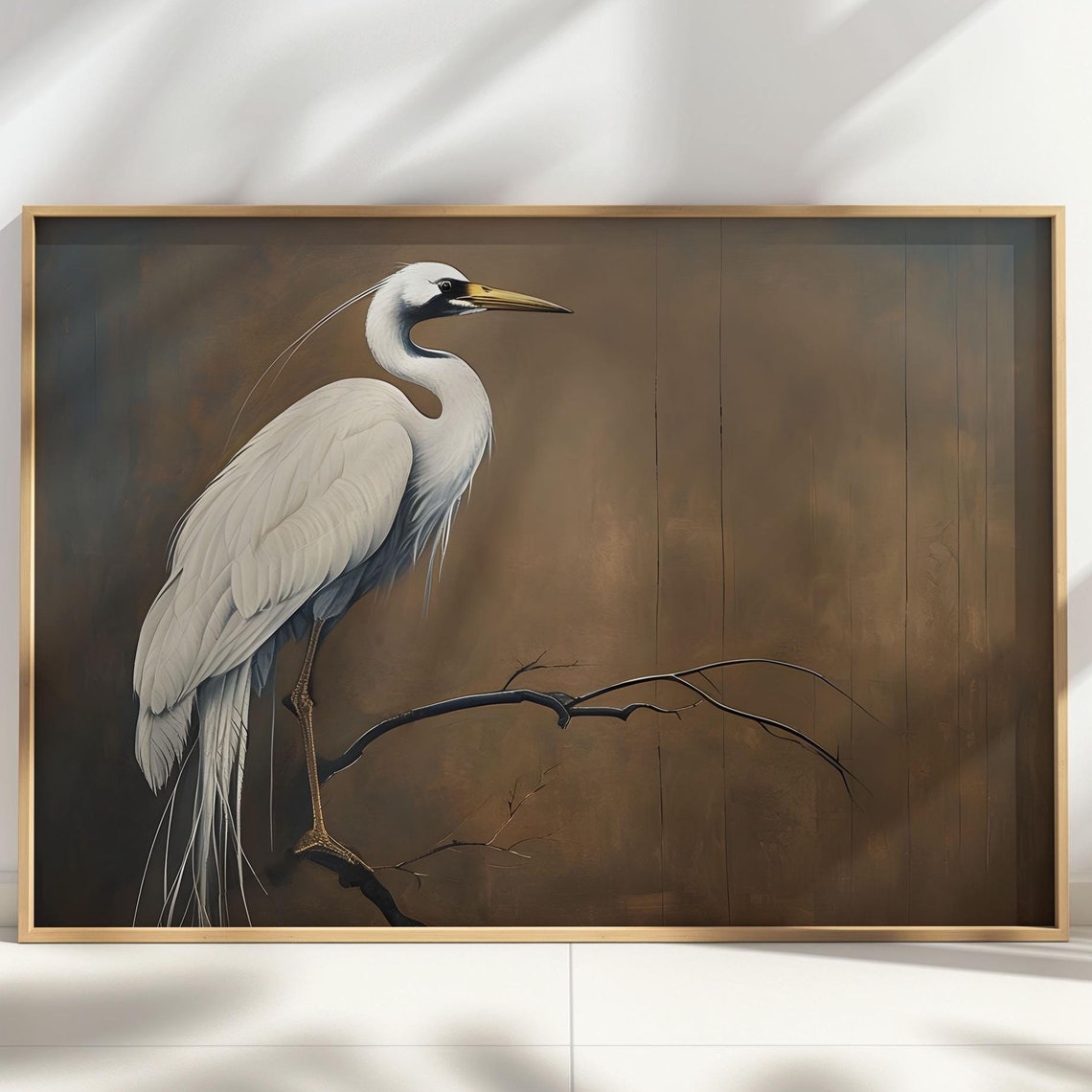 Japanese Crane Print Japandi Wall Art Wabi Sabi Antique Neutral Decor Vintage Bird