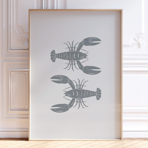 Lobster Wall Art Print Coastal Decor Beachy Poster Minimalist Fisherman