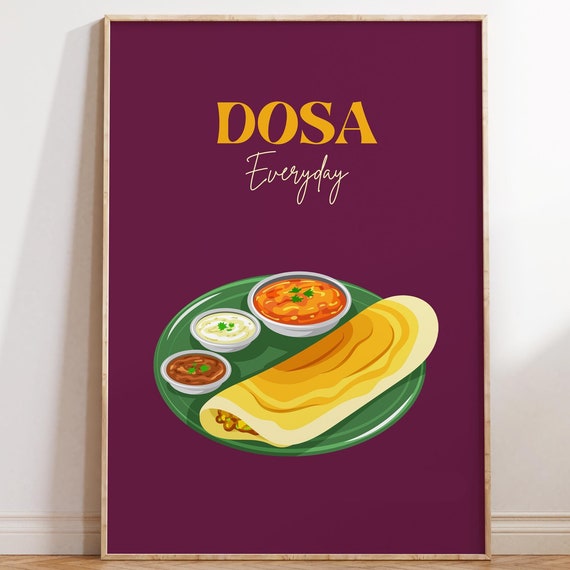 Dosa Art Dosai Chutney Sambhar South Indian Traditional Food Indian Kitchen Art Nostalgic Art Indian Restaurant Indian Street Food Art