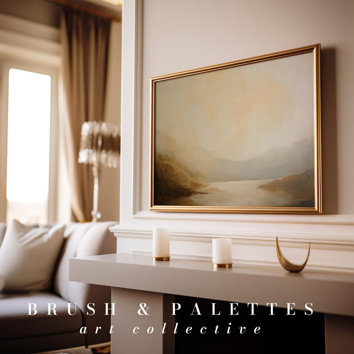 Irish Landscape Abstract Painting Misty Sage Hills Neutral Wall Art