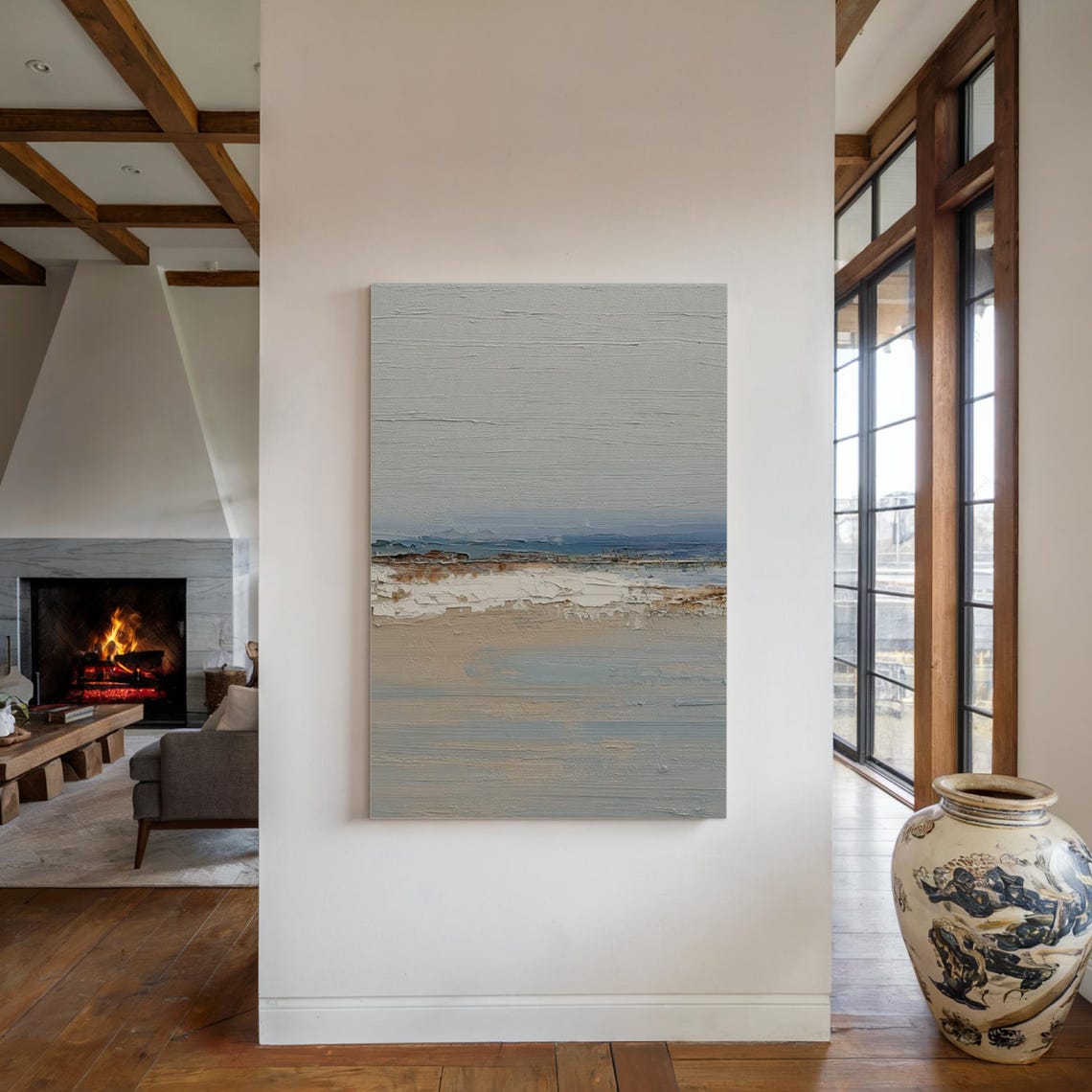 Abstract Coastal Landscape Horizontal Bands Textured Art Poster