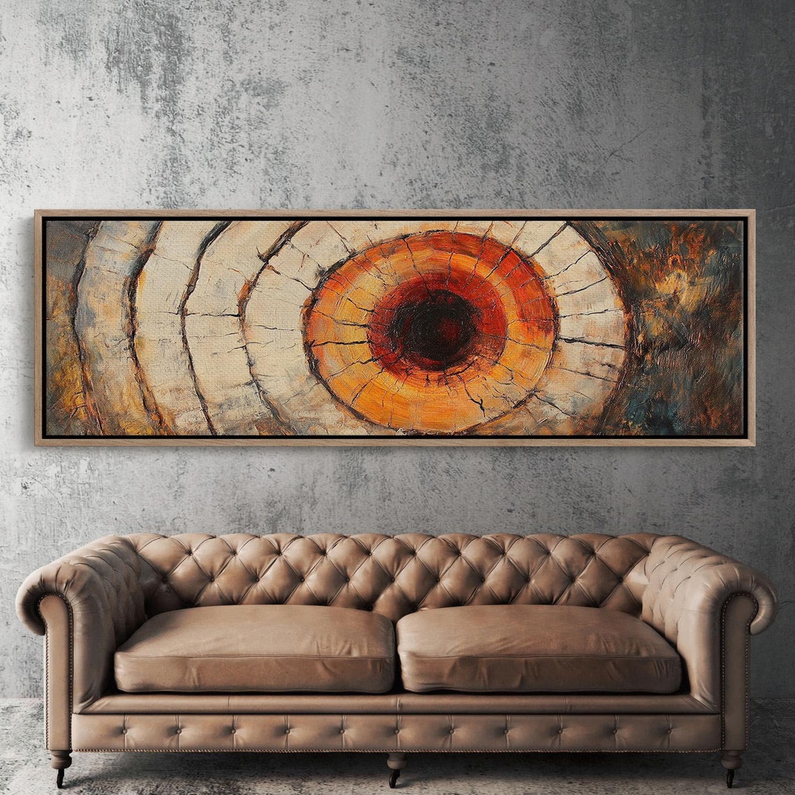 Cream Panoramic Tree Ring Ember Core Wood Grain Abstract Poster