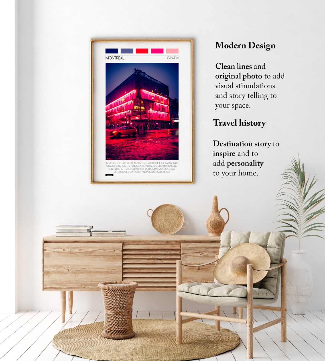 Montreal Canada Neon Red Night Building City Lights Travel Print - Image 2