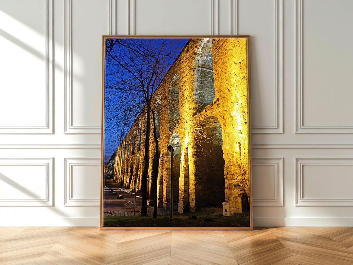 Real Photo Istanbul Aqueduct Print Valens Ancient Roman Architecture Twilight Cityscape