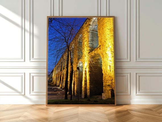 Real Photo Istanbul Aqueduct Print Valens Ancient Roman Architecture Twilight Cityscape