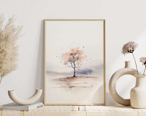 Living Room Artwork Modern Minimalist Landscape Watercolor Nature Tree Design Soft Colors Decoration Art Poster Bedroom