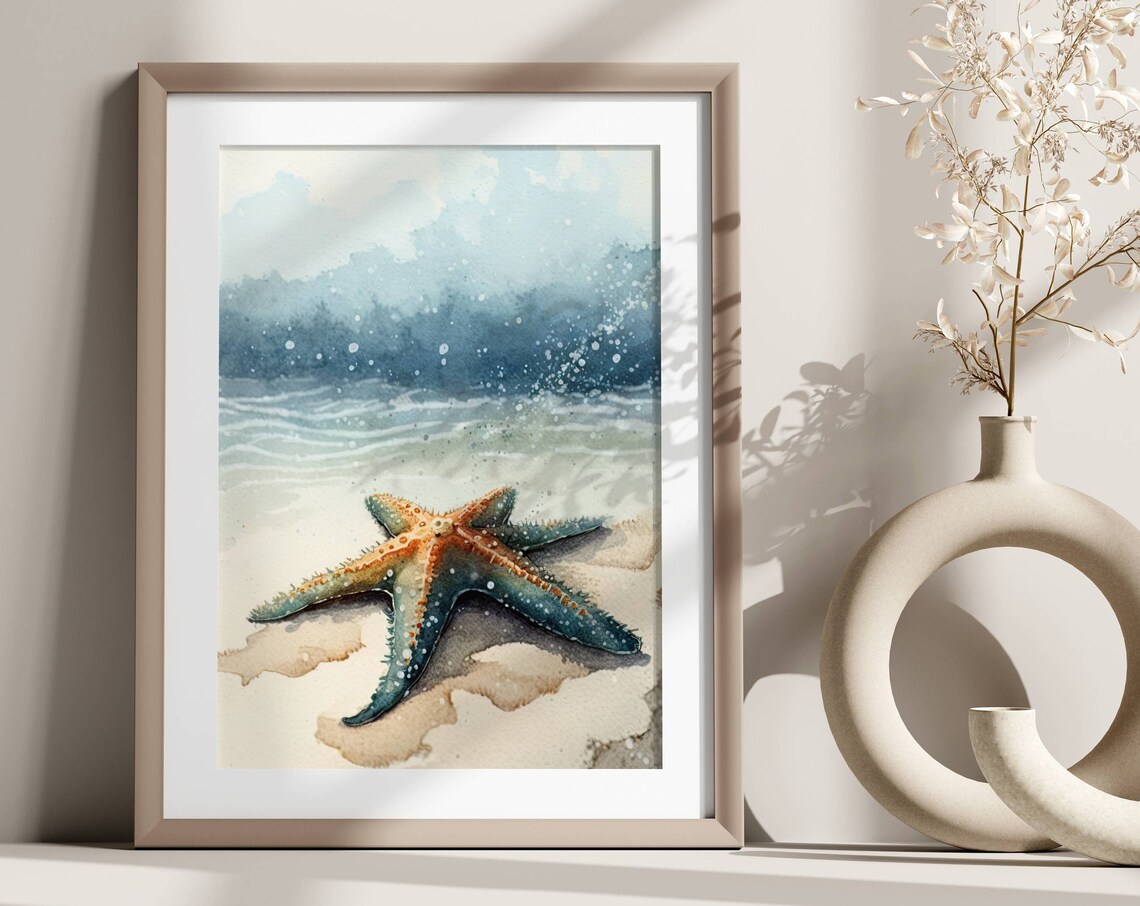 Beach Nautical Watercolor Poster, Coastal Wall Art Print