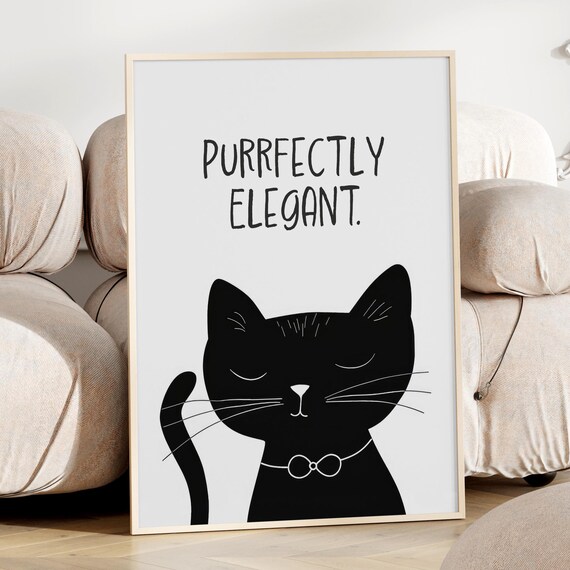 Purrfectly Elegant Black Cat Bow Tie Funny Minimalist Quote Poster