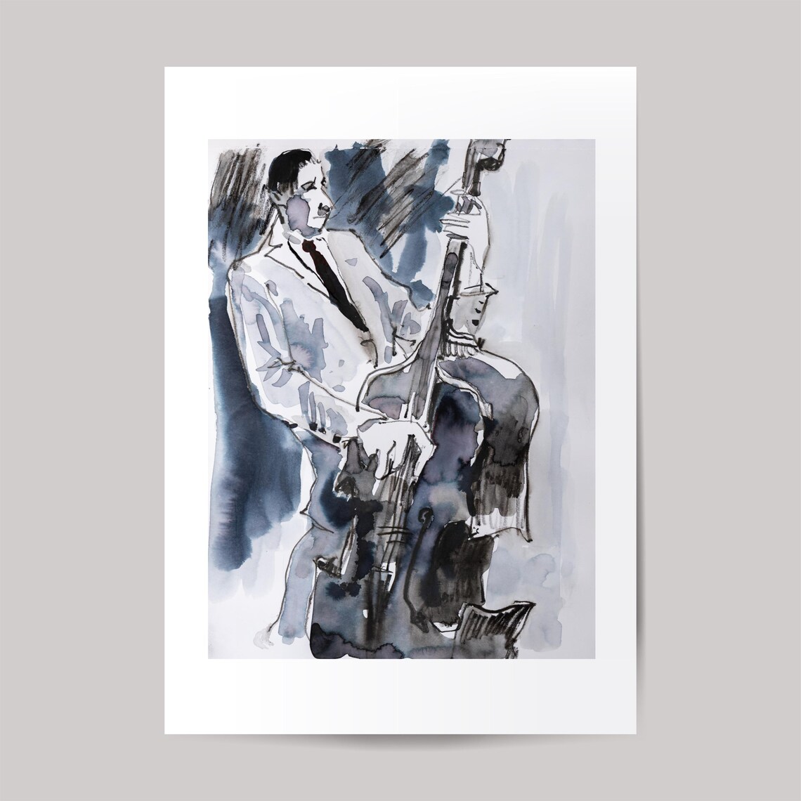 Jazz Double Bass Poster, Charcoal Ink Illustration - Image 2