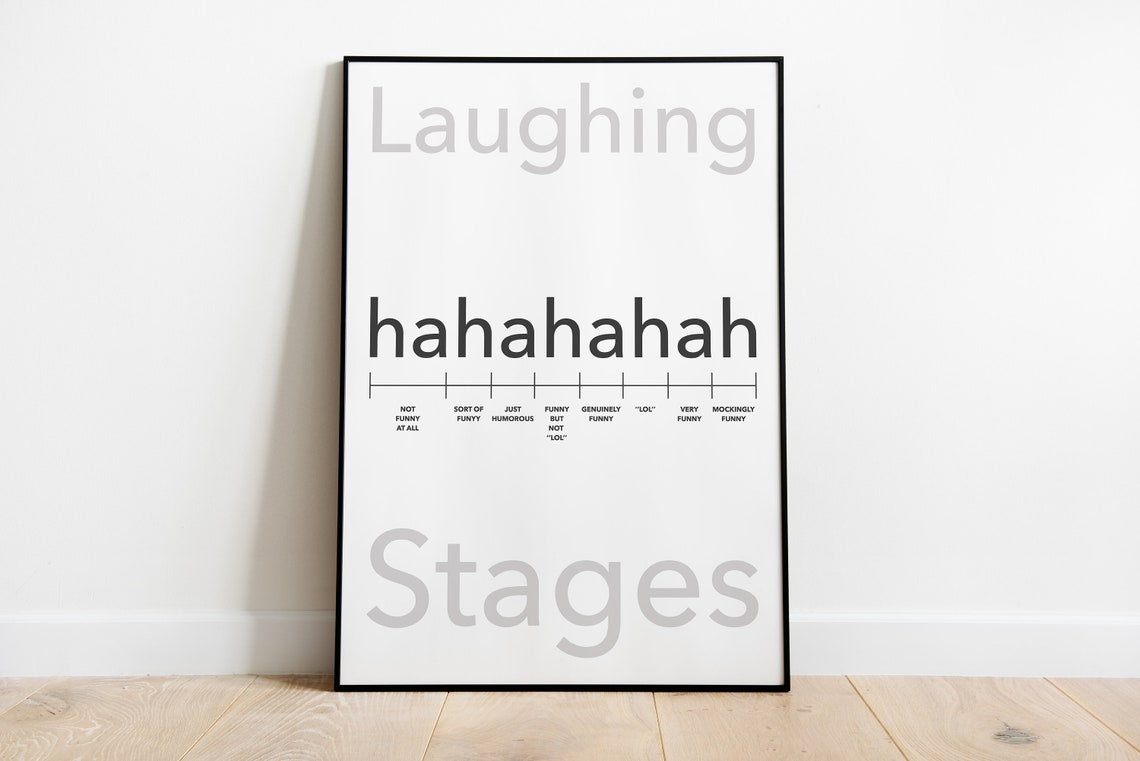Laughing Stages Hahaha Black White Funny Typography Wall Poster - Image 2