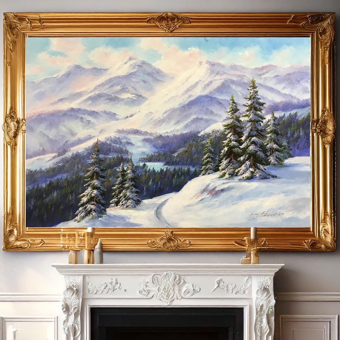 Snowy Mountain Peaks Pine Forest Winter Landscape Travel Poster - Image 3
