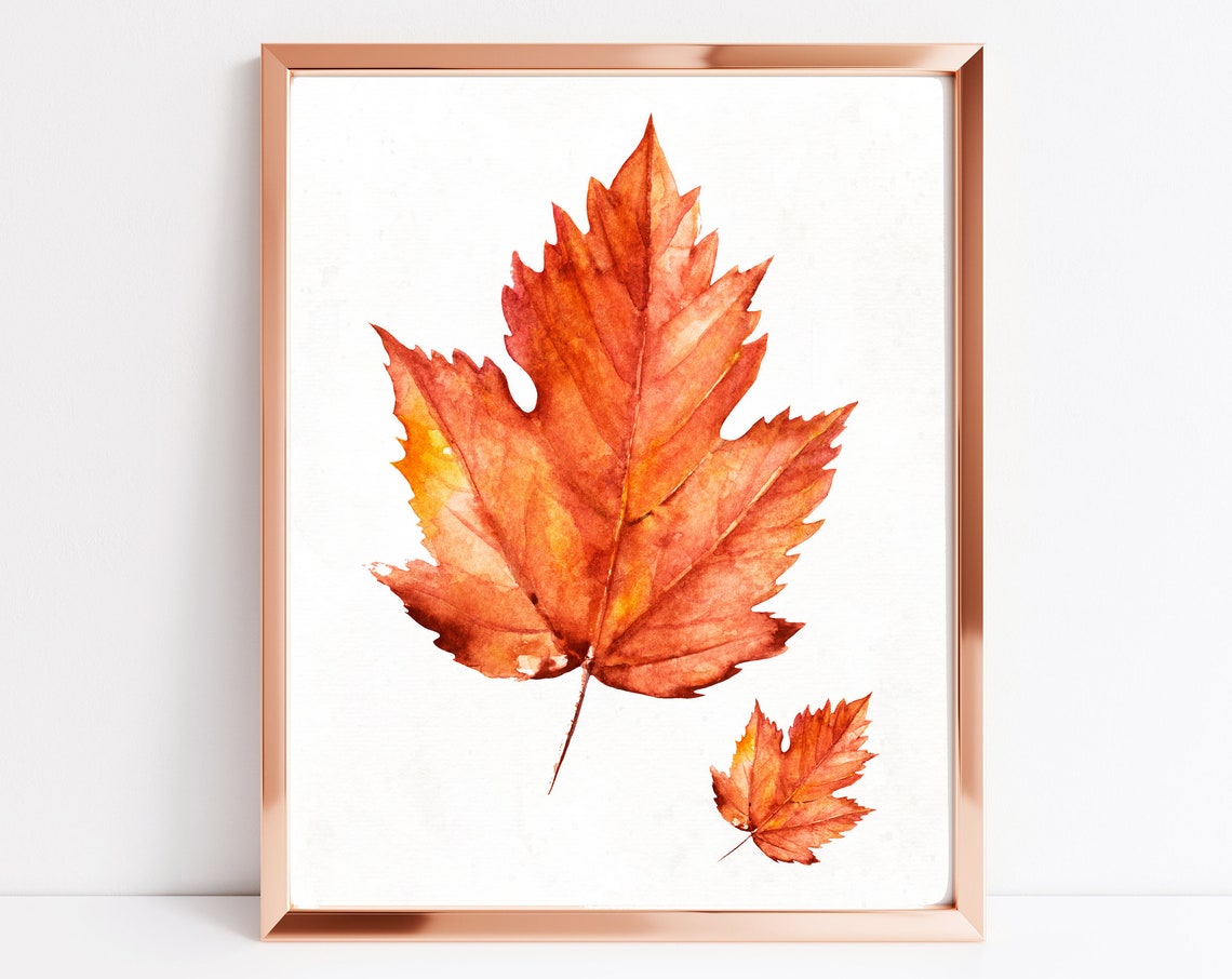 Watercolor Maple Leaves Orange Autumn Botanical Decor Wall Poster