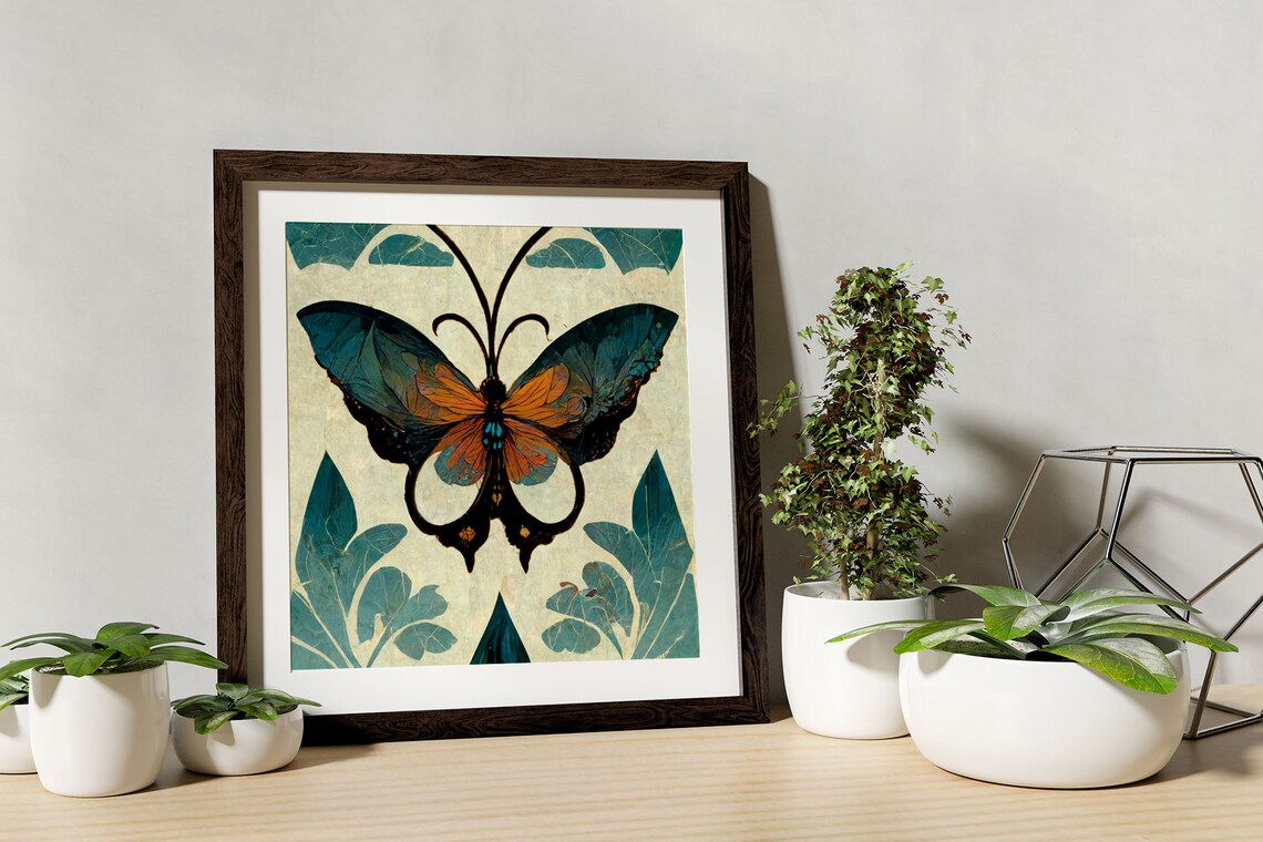 Butterfly Mandala Art Print, Art Nouveau Flower - Image 2