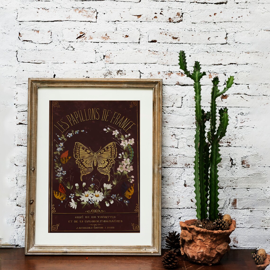 Butterfly Art Nouveau Book Cover, Beige and Gold Poster - Image 2