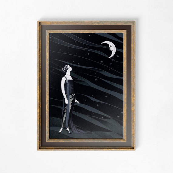Woman And Moon Art Nouveau Goddess Poster