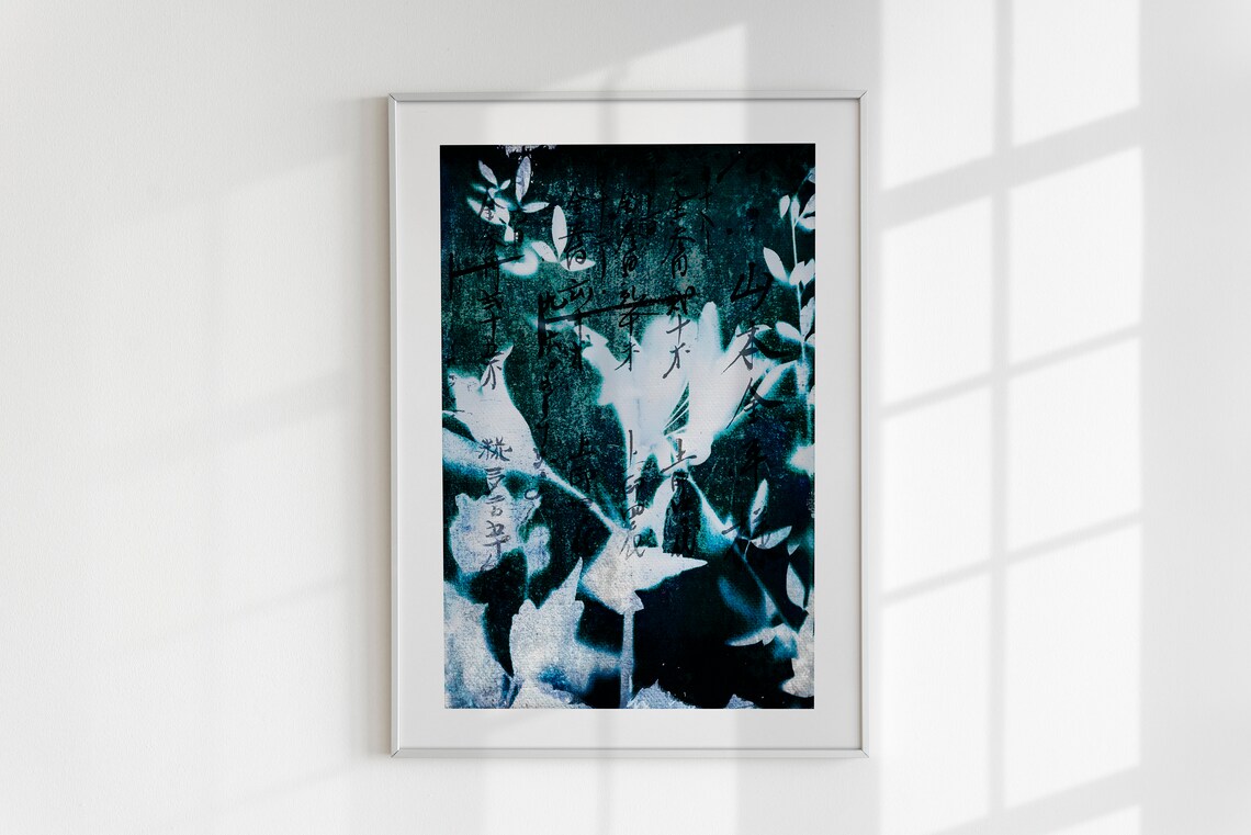 Grunge Botanical Print, Cyanotype Gothic Decor - Image 2