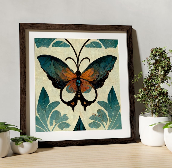 Butterfly Mandala Art Print, Art Nouveau Flower