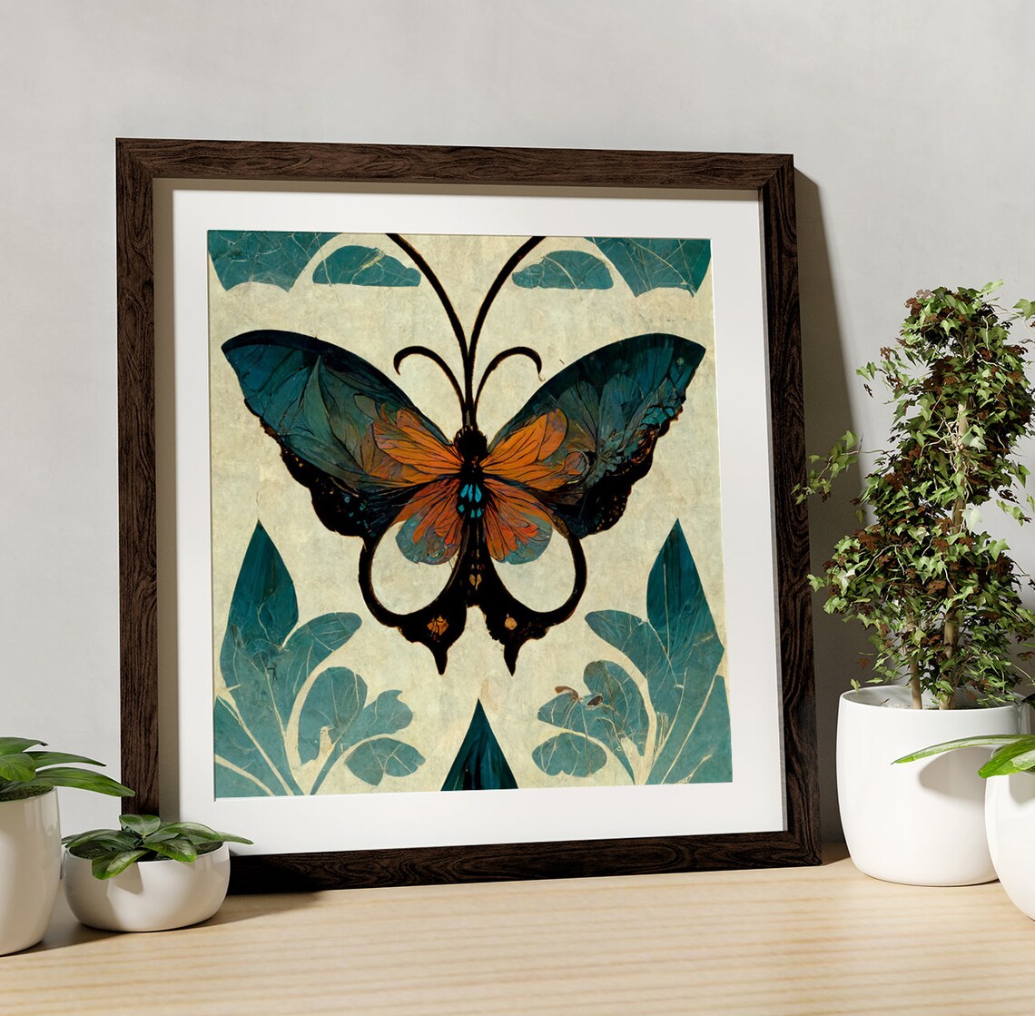 Butterfly Mandala Art Print, Art Nouveau Flower