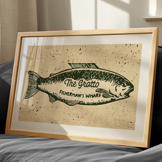 Retro Fish Grotto Print Fishing Wharf Poster Fish Art Home Office Decor Fishing Gift For Dad Angler Wall Art Gift For Fisherman