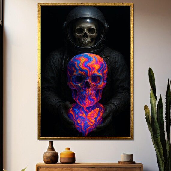 Astronaut Skeleton, Psychedelic Swirling Skull Art Print