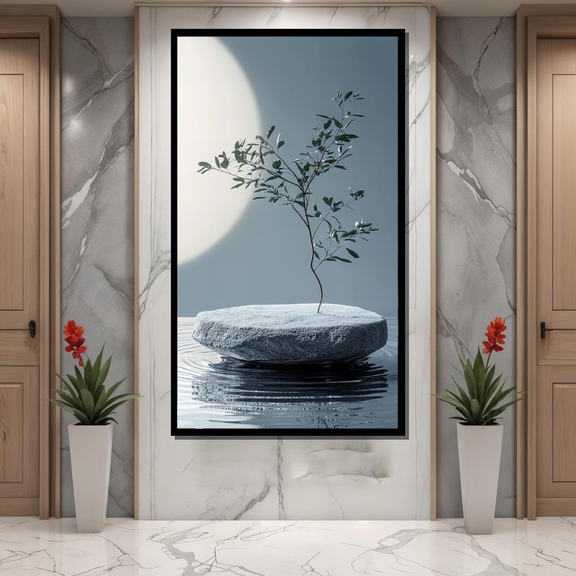 Minimalist Zen Plant On Stone, Tranquility Art Print - Image 2