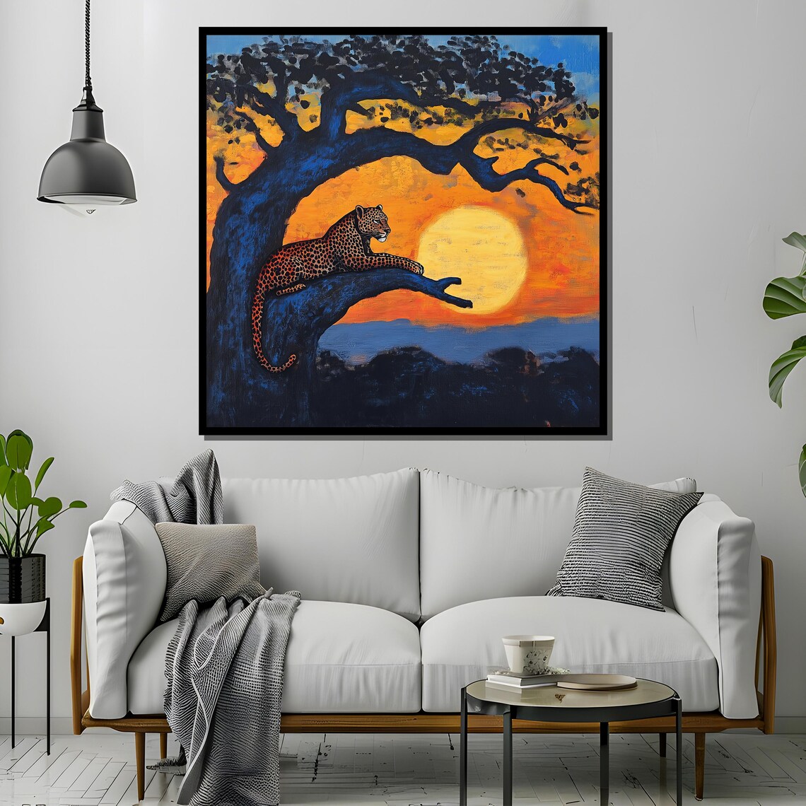 Leopard In Baobab Tree Painting, African Sunset - Image 2