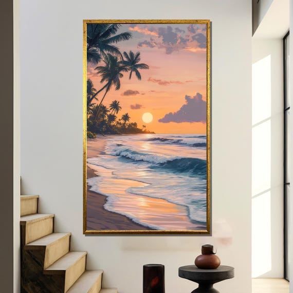 Tropical Sunset Beach Painting, Dreamy Bali Seascape