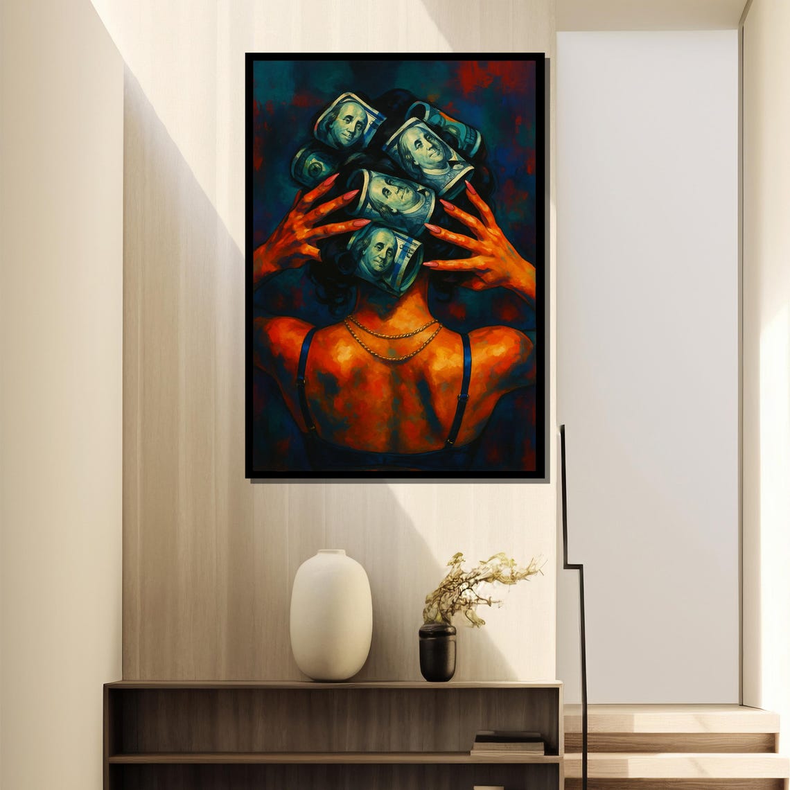 Money Roller Glamour Painting, Dollar Bill Hair Rollers - Image 2