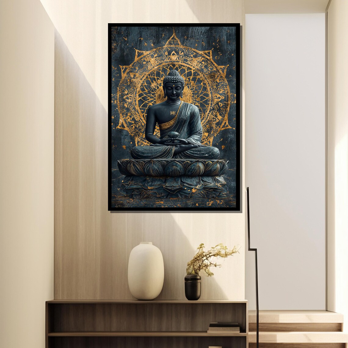 Buddha Wall Art, Golden Mandala Zen Meditation - Image 2