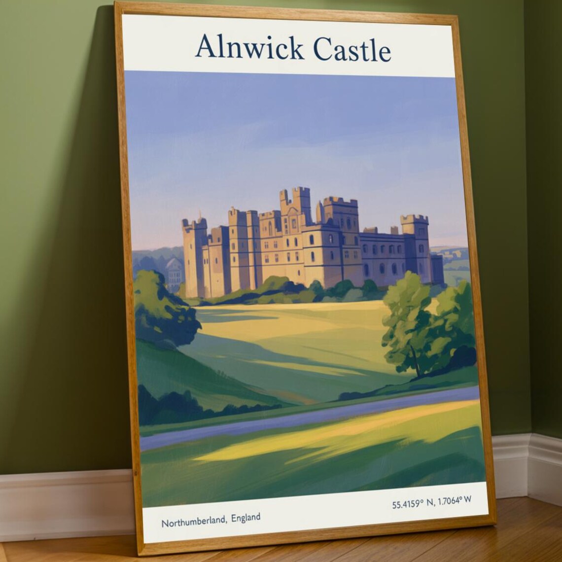 Alnwick Castle Northumberland England Green Lawns Travel Poster