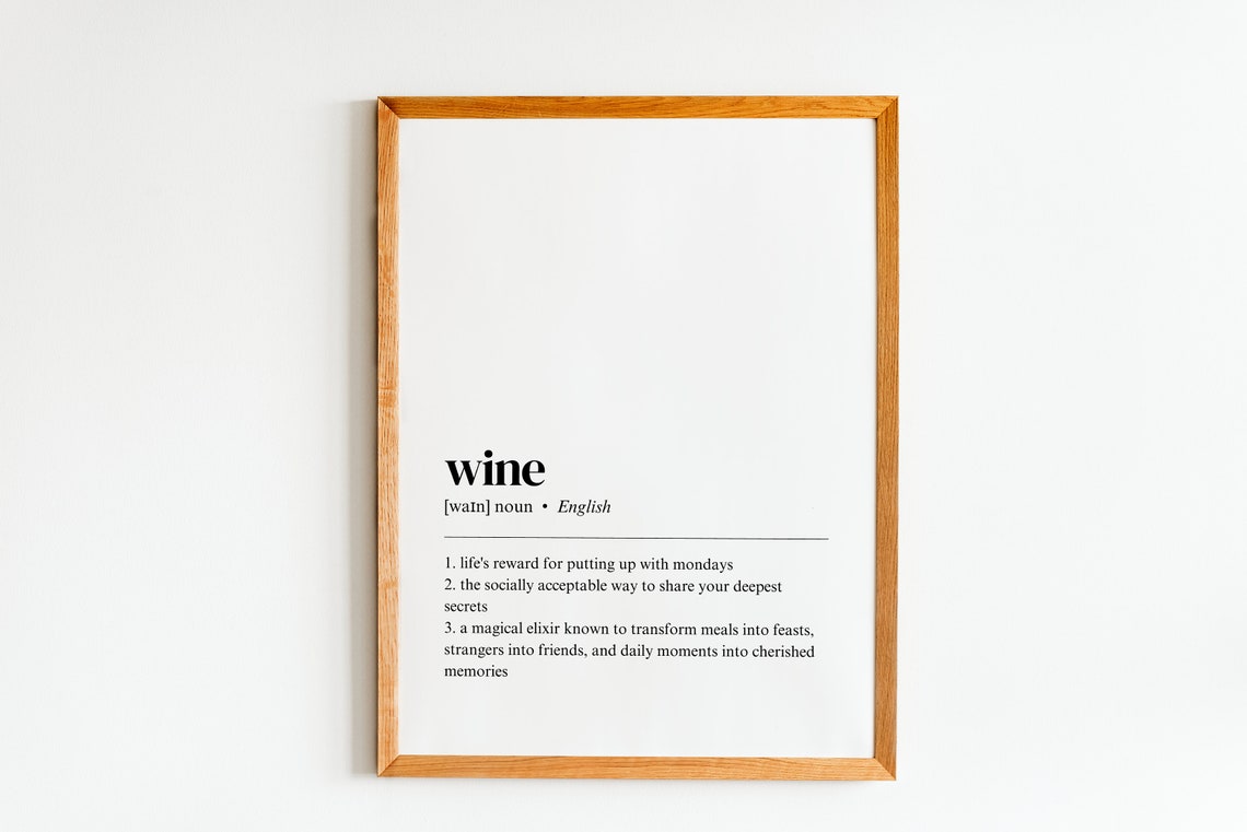 Wine Definition Dictionary Style Funny Kitchen Bar Minimalist Poster