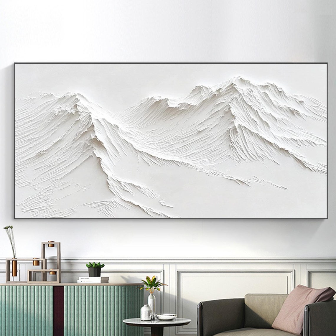 White Mountain Range Textured Panoramic Snowy Peaks Minimal Poster