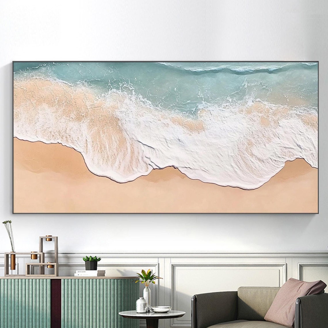 Aerial Beach Waves White Foam Peach Sand Turquoise Ocean Poster