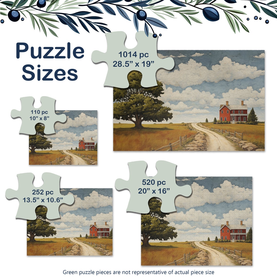 Red Farmhouse At End Of Dirt Road Golden Fields Jigsaw Puzzle Poster - Image 3