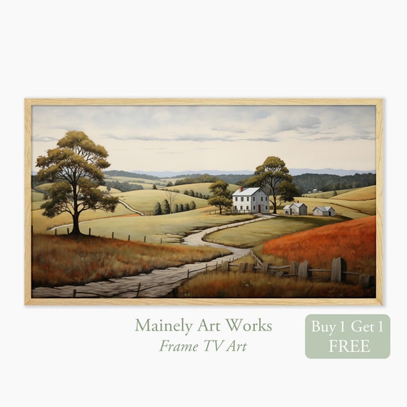 Farmhouse Frame Tv Art Country Farm Painting For Frame Tv Oil Painting Of Farm And House Farmland Frame Tv Set