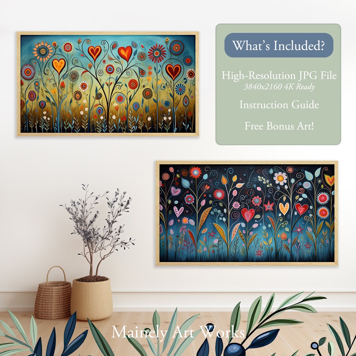 Valentine Folk Art Heart Flowers Travel Poster - Image 2